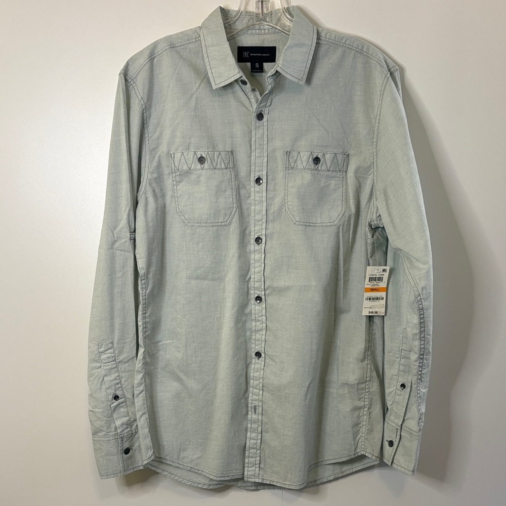 INC International Concepts Light Blue Chambray Casual Button Down Shirt
